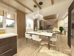 Design Of A Living Room Kitchen In A House With Access To The Terrace