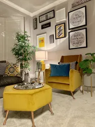 Желто коричневый дизайн гостиной