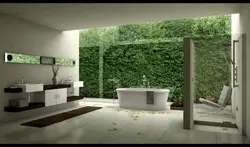 Дизайн ванной комнаты с зеленью