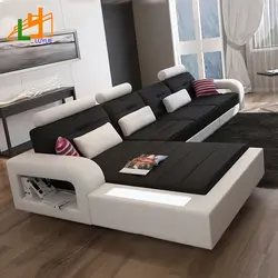 Photo of a sofa in the living room with a sleeping place
