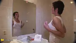 Russian mom in the bathroom photo