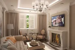 Living room 20 sq m with fireplace design