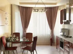 Интерьер штор на кухню в коричневом цвете