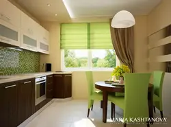 Интерьер штор на кухню в коричневом цвете