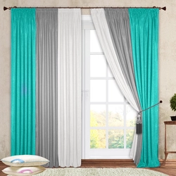 Turquoise gray curtains for the bedroom photo