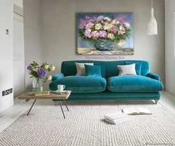 Sofa With Flowers In The Living Room Interior