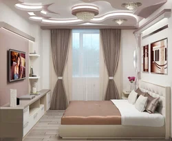 Stretch ceiling design for a bedroom 9 sq m
