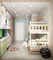 Kitchen and children's room in one room photo