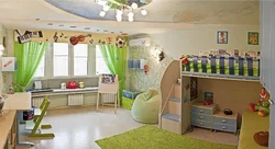 Kitchen and children's room in one room photo