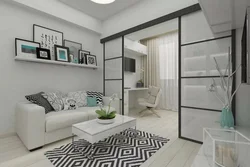 Room design in a one-room apartment with a balcony photo