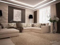 Wallpaper in brown tones in the living room photo