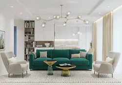 Emerald Color In The Interior Of The Kitchen Living Room