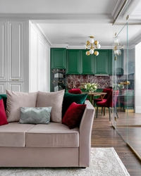 Emerald Color In The Interior Of The Kitchen Living Room