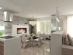 Kitchen Living Room 30 Sq M With Fireplace Design
