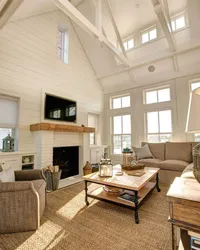 Living room in the house photo high ceilings