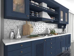 Кухня Дизайн Синий Фартук