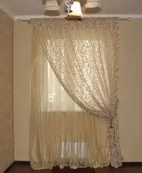 Одна штора на окне в спальне с тюлью фото