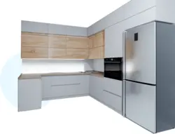 Дизайн угловой кухни с отдельно стоящим холодильником