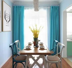 Голубые шторы на кухню дизайн
