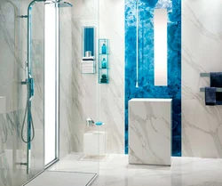 Дизайн ванной синий керамогранит