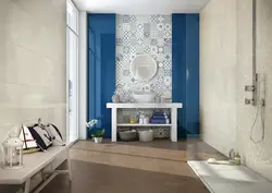 Дизайн ванной синий керамогранит