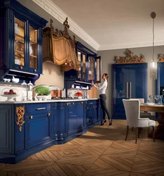Дизайн сине коричневой кухни