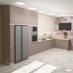 Pink beige kitchen interior