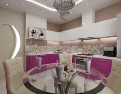 Pink beige kitchen interior