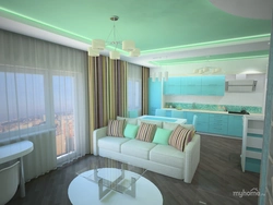 Living Room Kitchen In Turquoise Tones Photo