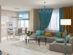 Living room kitchen in turquoise tones photo