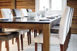 Wooden table in the kitchen interior