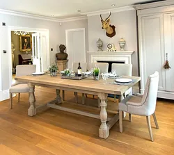 Wooden table in the kitchen interior