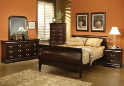 Wallpaper for a bedroom with dark furniture photos which is suitable