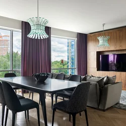 Dining table in the interior of the kitchen living room