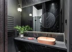 Black Bathtub In The Bathroom Interior Photo