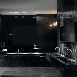 Black Bathtub In The Bathroom Interior Photo