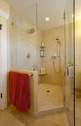 Bathroom with shower without cabin design photo with curtain