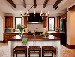 Kitchen interior with three windows