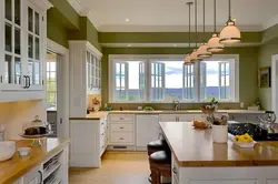 Kitchen interior with three windows