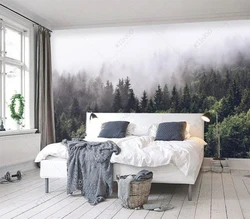 Фотообои с лесом в интерьере спальни