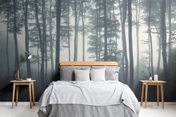 Photo wallpaper with forest in the bedroom interior