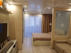 Room design 18 sq m bedroom living room with balcony