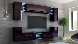 Wall in the living room glossy in a modern style photo