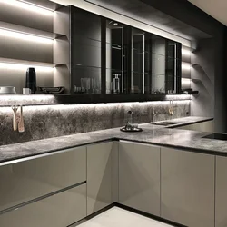 Photo Of Kitchen With Black Glass