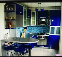 Interior of a small blue kitchen