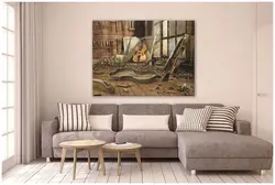 Modern paintings in the living room above the sofa photo