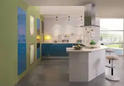 Blue green kitchen interiors