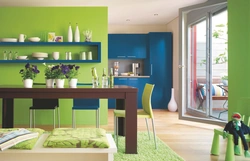Blue green kitchen interiors