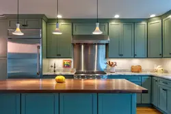 Интерьеры голубо зеленой кухни