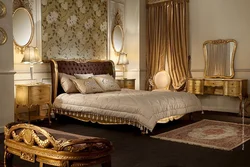 Bedroom White With Gold Interior Photo